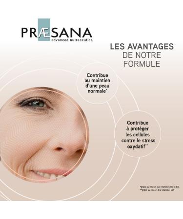 PRAESANA - Skin - Health and Skin Beauty - Food Supplement - 2 Capsules per day - 30 days program - Made in France - Buy Online on GoSupps.com