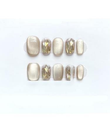 Cat's Eye Nail Champagne Diamond Nail Hand Wearable Nail Detachable False Nail(L) 1 count (Pack of 1) - Buy Online on GoSupps.com