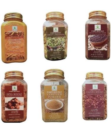 Farm Royale Spice Combo(Turmeric Powder Green Cardamom Black Mustared Beej Hing Whole Corinder Powder Cloves Whole) - Buy Online on GoSupps.com