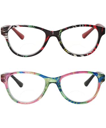 Hyyiyun 2Pairs Bifocal Reading Glasses Women Cateye Designer Clear Lenses Readers - 1.75x with Hard Case and Pouch - Buy Online on GoSupps.com