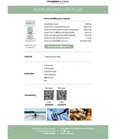 ALFALIPONZUUR 60 V-CAPS PHARMANUTRICS//ZENUWSTELSEL-ANTI-OXYDANT-NEUROPATHIE//VOEDINGSSUPPLEMENT - Buy Online on GoSupps.com