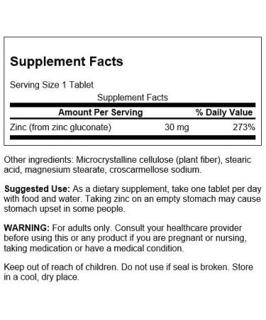 Swanson Zinc Gluconate - 250 Tablets 30mg - Prostate, Vision & Immune Support - Buy Online on GoSupps.com