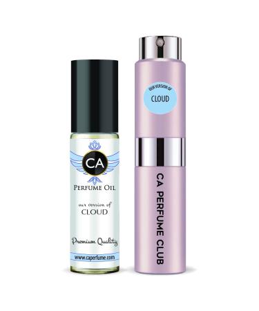 CA Perfume Duo Impression of Cloud For Women Eau de Parfum Refillable Atomizer Sprayer + Fragrance Body Oil Long Lasting Sample Travel Size Roll-On Bottle 0.27 Fl Oz+0.33 Fl Oz