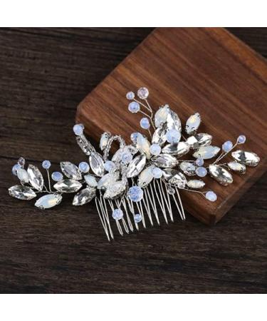 Wedding Hair Comb Silver Blue Rhinestones Opal Crystal Vintage Bridal Clips Hairpiece Handband Accessories for Brides Flower Girl Bridal Hair Pieces - Buy Online on GoSupps.com