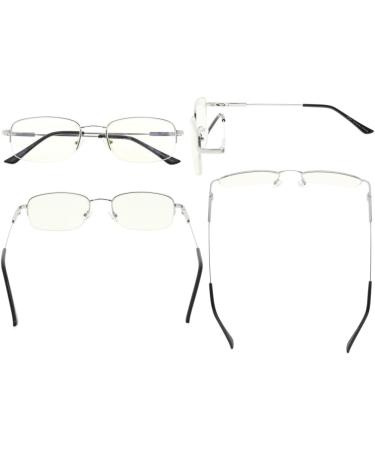 Eyekepper Blue Light Blocking Reading Glasses | Titanium Memory Readers | Half-Rim +3.00 Light Amber Lenses (Silver) | International Shipping Available - Buy Online on GoSupps.com