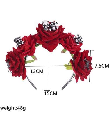 Halloween Floral Headband Gothic Red Rose Crown Headdress Rose Flower Hair Wreath Garland Floral Headwear Bride Headpiece Halloween Cosplay Party Costume Festival Fancy Dress Accessory for Women Girls - Buy Online on GoSupps.com