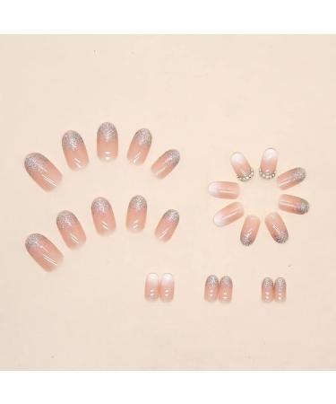 Gradient Pink Almond False Nails - 24 Pcs Medium Press-On with Rhinestones and Adhesive Tabs for Women - Buy Online on GoSupps.com