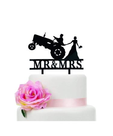 Mr & Mrs Wedding Cake Topper Farmer Southern Style Wedding Cake Topper Rustic Tractor Wedding Cake Topper Black Silhouette Cake Topper(Tractor)