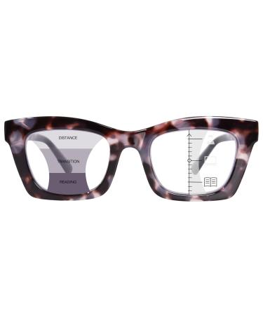 Progressive Reading Glasses for Women Oversized Spring Hinges Progressive Computer Readers Blue Light Blocking Grey Tortoise 2.5 x