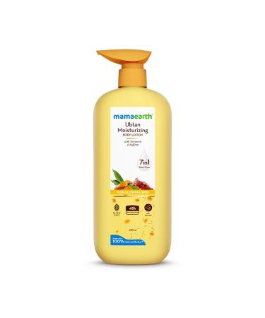 MAMAEARTH Ubtan Moisturizing Body Lotion with Turmeric & Saffron for Glowing Skin 400 ml | 48H Moisturization | Nourishes Dry Skin | 7in1 Total Care | 100% Natural Butter | Non-Greasy Smooth Skin