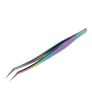 Eyelash Tweezers Comfortable Grip False Eyelash Extension Tweezers Colorful for Eyelash Artist at Home (Short Slanted Tweezers)