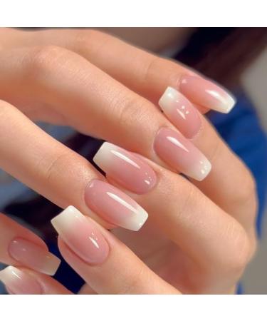 24pcs Ballerina French Stick on Nails - Pink Gradient | Elegant Press On False Nails for Women & Girls - Buy Online on GoSupps.com