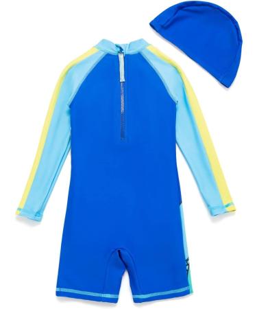 BONVERANO Baby Boys Swimsuit | Long-Sleeve UPF 50+ Sun Protection | Blue | 18-24 Months - Buy Online on GoSupps.com