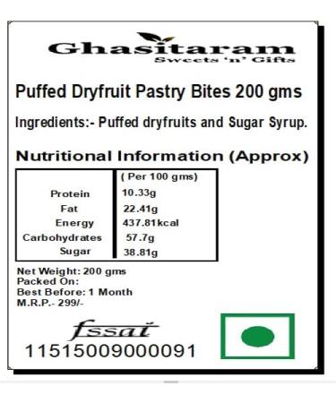 Ghasitaram Gift Holi Gifts Puffed Dryfruit Pastry Bites 200 GMS |Gift for Diwali Holi Rakhi Valentine Christmas Birthday Anniversary Her Him| - Buy Online on GoSupps.com
