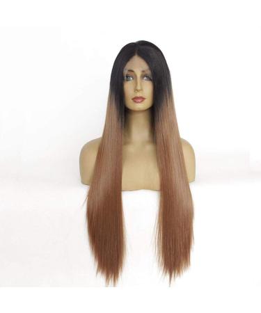 Hairpieces Silky Long Straight Hair Lace Front Wig 2 Tonecolor Gradient Natural Heat Resistant Fiber Synthetic Hair for Ladies Daily Cosplayeen Party 16in 18 in