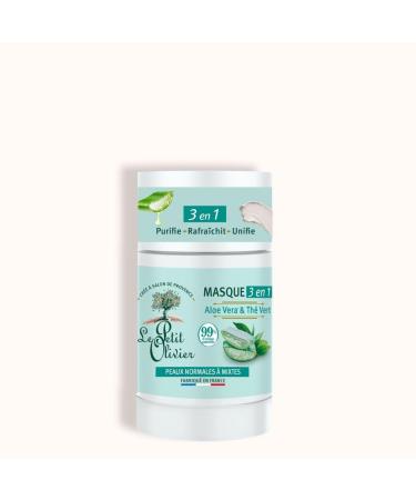 Le Petit Olivier LE PETIT OLIVIER - 3-in-1 Face Mask - Aloe Vera & Green Tea - Purifies Refreshes & Evens Skin Tone - Normal to Combination Skin - 99% Natural Origin - Silicone-Free - Made in France - 75 ml