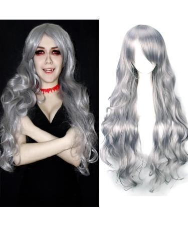 YEESHEDO 32 80cm Long Wavy Curly Hair Cosplay Wig with Bangs - Grey | Heat Resistant Synthetic Wig for Women, Girls | Party Costume Anime Halloween - Buy Online on GoSupps.com