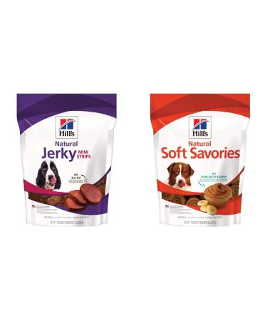 Hills Natural Jerky Mini-Strips with Real Beef | Hills Natural Soft Savory Dog treats with Peanut Butter & Banana