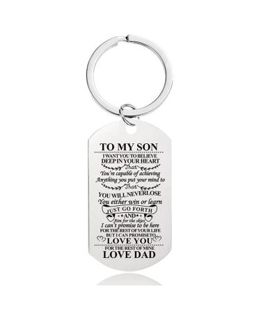 Son Keychain Gifts from Dad , Son Birthday Christmas Gifts for Men, Inspirational Graduation Gifts for Son Stepson Son in law