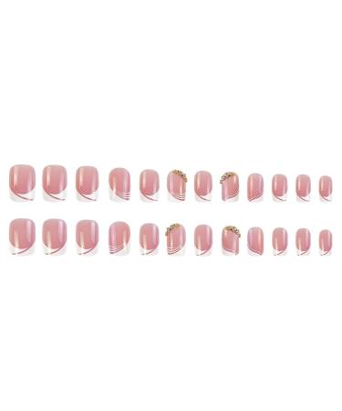 Justotry 24-Piece White Wavy Angular Press-On Nails with Rhinestones | Glossy French Square Fake Nails for Women - Buy Online on GoSupps.com