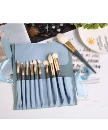 10-Piece Blue Makeup Brush Set for Beginners | Soft Hair Eye Shadow Powder & Foundation Brushes - Buy Online on GoSupps.com