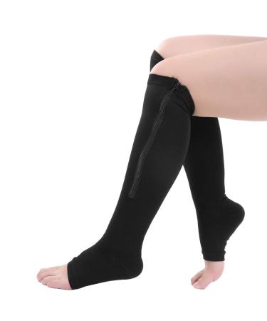 Compression stockings for women men compression stockings toe-free calf zip compression stockings with a medical compression course calf compression cuff at (S/M-Schwarz)