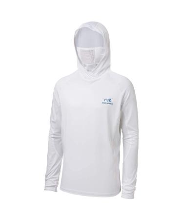 BASSDASH UPF 50+ Mens Long Sleeve Fishing Shirt with Mask UV Neck Gaiter Hoodie White Large - Buy Online on GoSupps.com