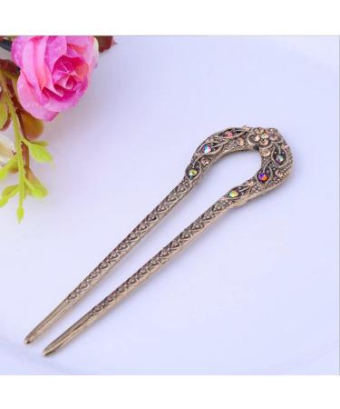 QBODP 4 pieces of hair clips Uform hair fork for rolls rhinestones decorative hairpins hair jewelry vintage hair clips for thick hair brown