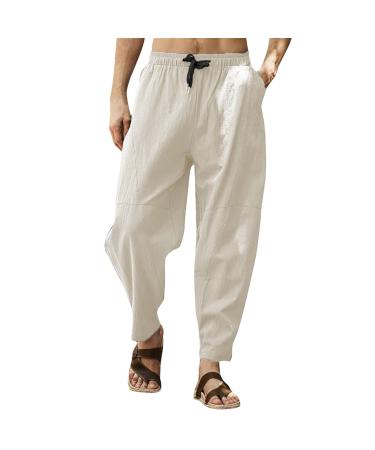 Mens Dress Pants No Iron Men's Fashion Pattern Lounge Pants Relaxed Loose Open Bottom Long Straight Leg Yoga Pants A2-beige X-Large