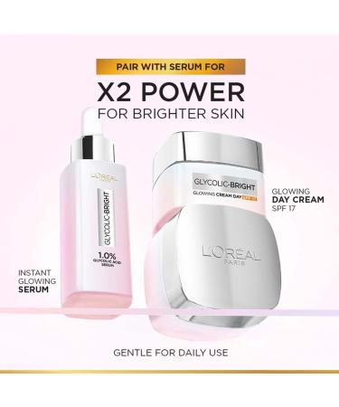L'Oreal Paris Glycolic Bright Day Cream with SPF 17 50ml |Skin Brightening Cream with Glycolic Acid that Visbily Minimizes Spots & Reveals Even Toned Skin - Buy Online on GoSupps.com