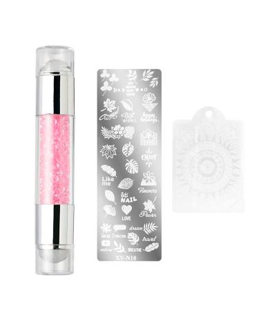 Fantexy Double Sided Nail Art Stamper,Clear And White Diamond Nail Double Stamper With 1 Nail Art Stamping Plate and 1 Scraper,No Misplacement for Manicure Tools DIY Nail Art Designs (Pink)
