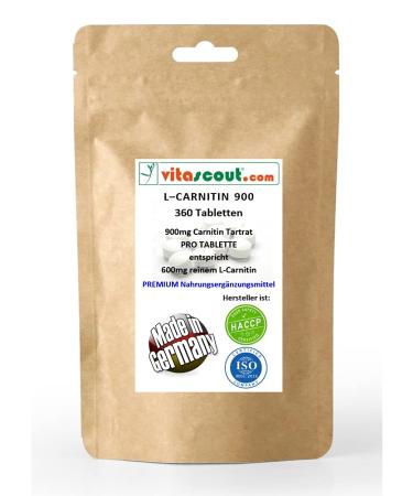 L -Carnitin Tartrat Dietary supplements - 360 tablets 900mg highly dose - vegan without a magnesium stear - manufactured in Germany