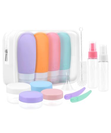 Etopgo silicone travel bottles travel bottles 16 pieces silicone travel bottles set Set Excipulated Fillable TSA approved empty cosmetics rice set Travel size containers for shampoo lotion rinse shower gel multicolored