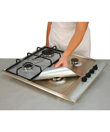 Universal Oven Stove Sheets Burner Liner Protector Reusable 2PCS Covers Kitchen Dining & Bar Drill Scrub Brush Pads (Silver One Size) Silver One Size