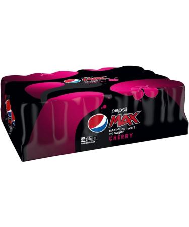 Pepsi Max Cherry No Sugar Cola Cans - 24 x 330ml | Bold Cherry Flavor Zero Sugar | Carbonated Low Calorie Cherry Cola Flavoured Soft Drink with Sweeteners
