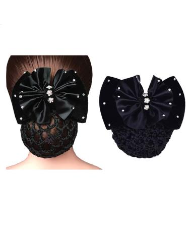 Women Girls Bow Satin Hair Clip Black 1pc