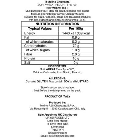 il Molino Chiavazza - Authentic Italian Soft Wheat Type ''00'' Pizza Flour 1kg - Pack of 10 | Perfect for Traditional Pizza & Focaccia - Buy Online on GoSupps.com
