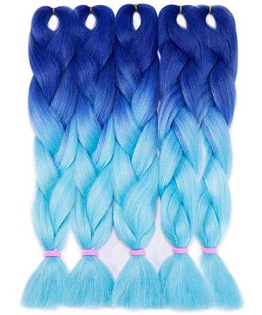 SEGO 5 Pieces Ombre Hair Braid Extensions - 24 Dark Blue & Light Blue Crochet Braiding Hair for Stunning Styles - Buy Online on GoSupps.com