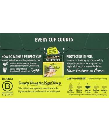 Bigelow Green Tea with Ginger Plus Probiotics 18 Tea Bags - Buy Online on GoSupps.com