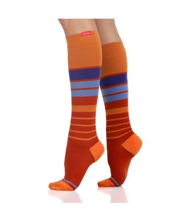 VIM & VIGR Nylon 20-30 mmHg Graduated Compression Socks (Orange & Lavender Rise Stripe Small/Medium Wide Calf (4))