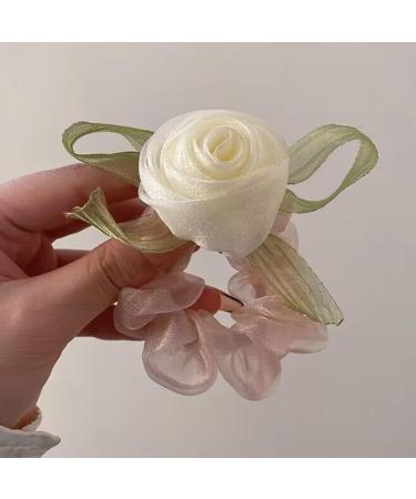 xbiez Hair Scrunchies Fairy Camellia Hair Ornament Elastic Hair Tie for Female and Young Girls Ponytail Holders Pink - Buy Online on GoSupps.com