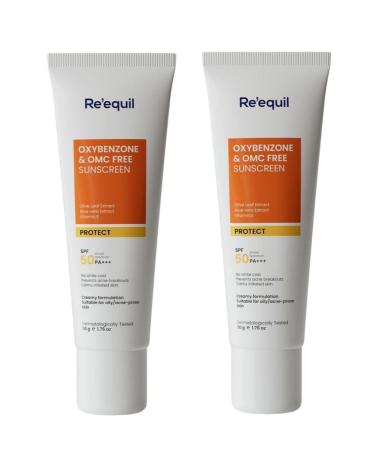Requil's Oxybenzone OMC Free Sunscreen for Oily Sensitive Acne Prone Skin SPF 50 PA+++ No White Cast 50g Pack of 2