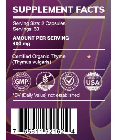 Earth's Love Thyme 60 Capsules - High Potency 400 mg | Thyme Extract & Vegetable Capsules for Immune Support - International Shipping Available - Buy Online on GoSupps.com