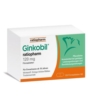 Ginkobil Ratiopharm 120 mg film -coated tablets strengthen the memory performance and concentration performance* with the extract from Ginkgo Biloba 120 film -coated tablets 120 (1 Pack)