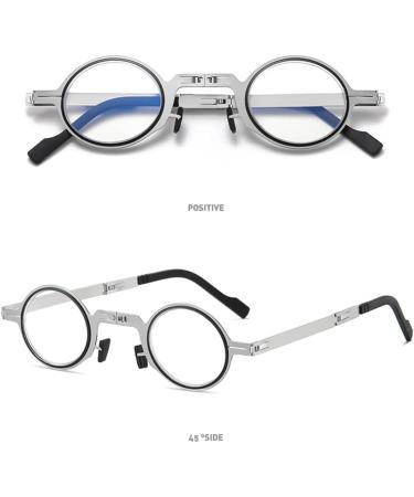 Zukky Foldable Reading Glasses for Men & Women - Blue Light Blocking Portable Keychain Round Frame 3.5x Magnification Silver - Perfect Pocket Reader - Buy Online on GoSupps.com