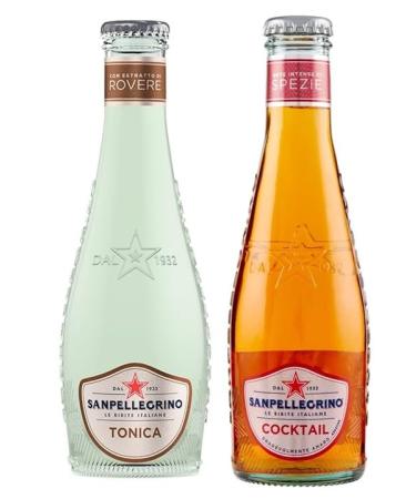 San Pellegrino Pack of 48 Soft Drinks Cocktail Drinks + Tonica Rovere Disposable Glass Bottle 20cl