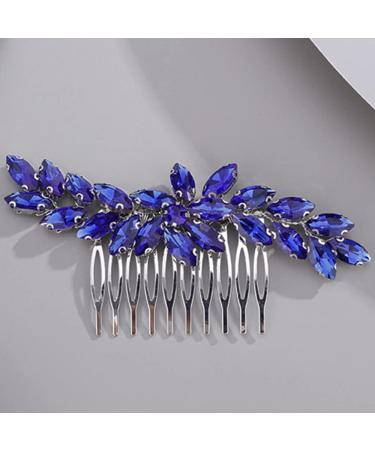 BERYUAN Blue Color Crystal Flowers Hair Comb Teardrop Rhinestone Hair Comb for Wedding Women and Girls Hair Comb Slide Bride Hair Accessories for Brides Bridemaids