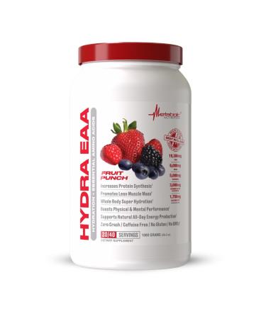 Metabolic Nutrition Hydra EAA, 1000g of Essential Amino Acids + Hydration, EAAs, BCAAs, Glutamine, Electorlytes, Coconut Water & Glycerol, Amazing Flavors (Fruit Punch, 1000g) Fruit Punch 2.21 Pound (Pack of 1)