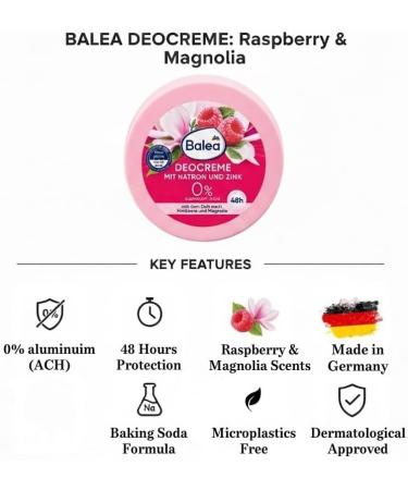  Volans Balea Deo Creme 50 ml Deodorant Cream Effective Deodorant 48h Without Aluminum Salts Raspberry and Magnolia Fragrance - Buy Online on GoSupps.com