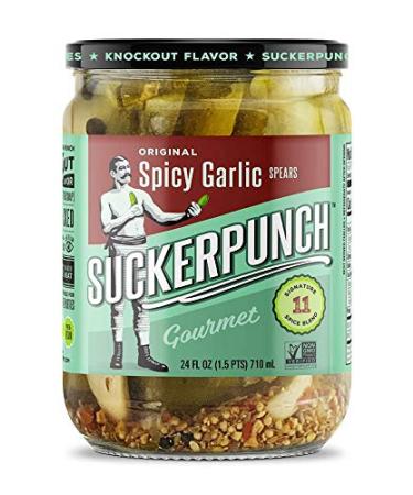 SuckerPunch Spicy Garlic Pickle Spears 24oz - 2-Pack | Gourmet Pickles - Buy Online on GoSupps.com